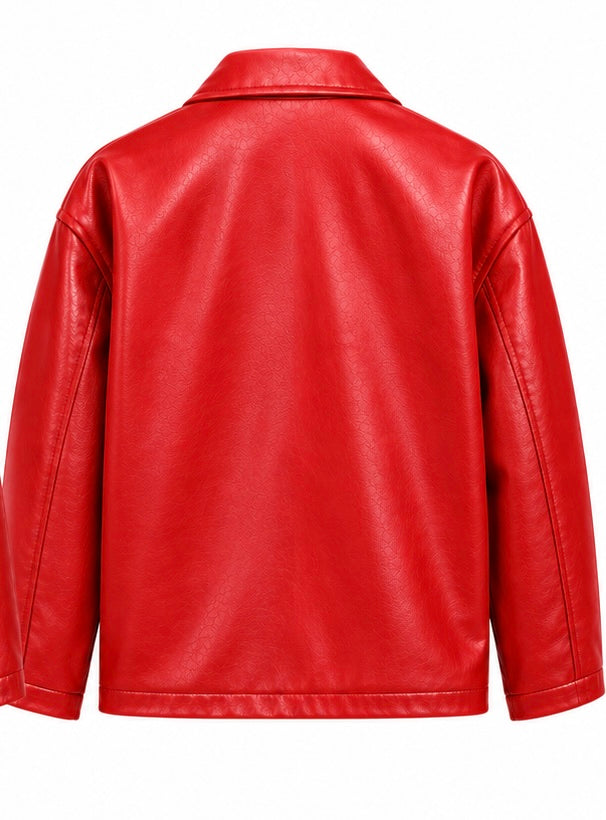 Plain Red Leather Jacket