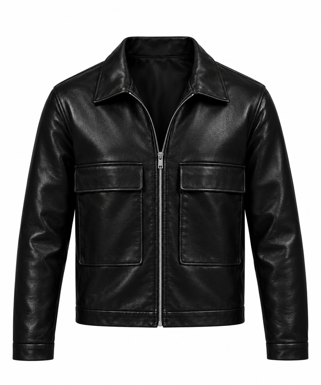 Big Pockets Leather Jackets Black