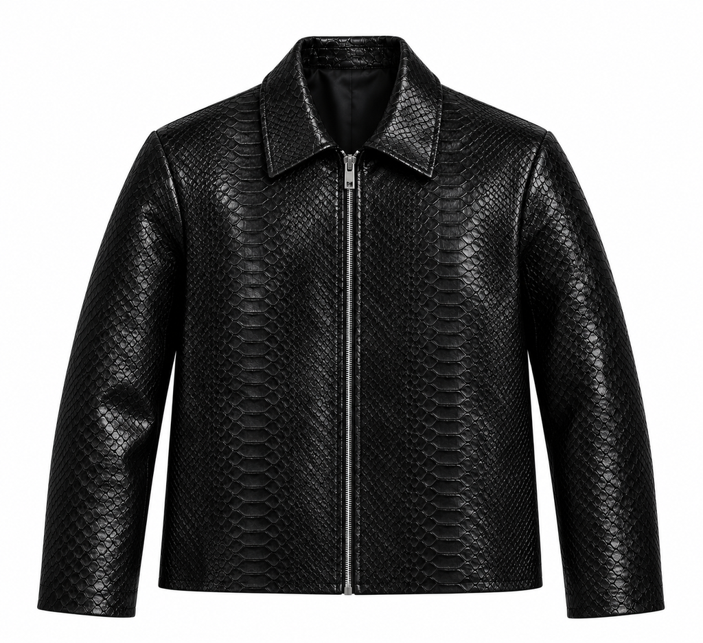 Black Snake Skin Leather Jacket