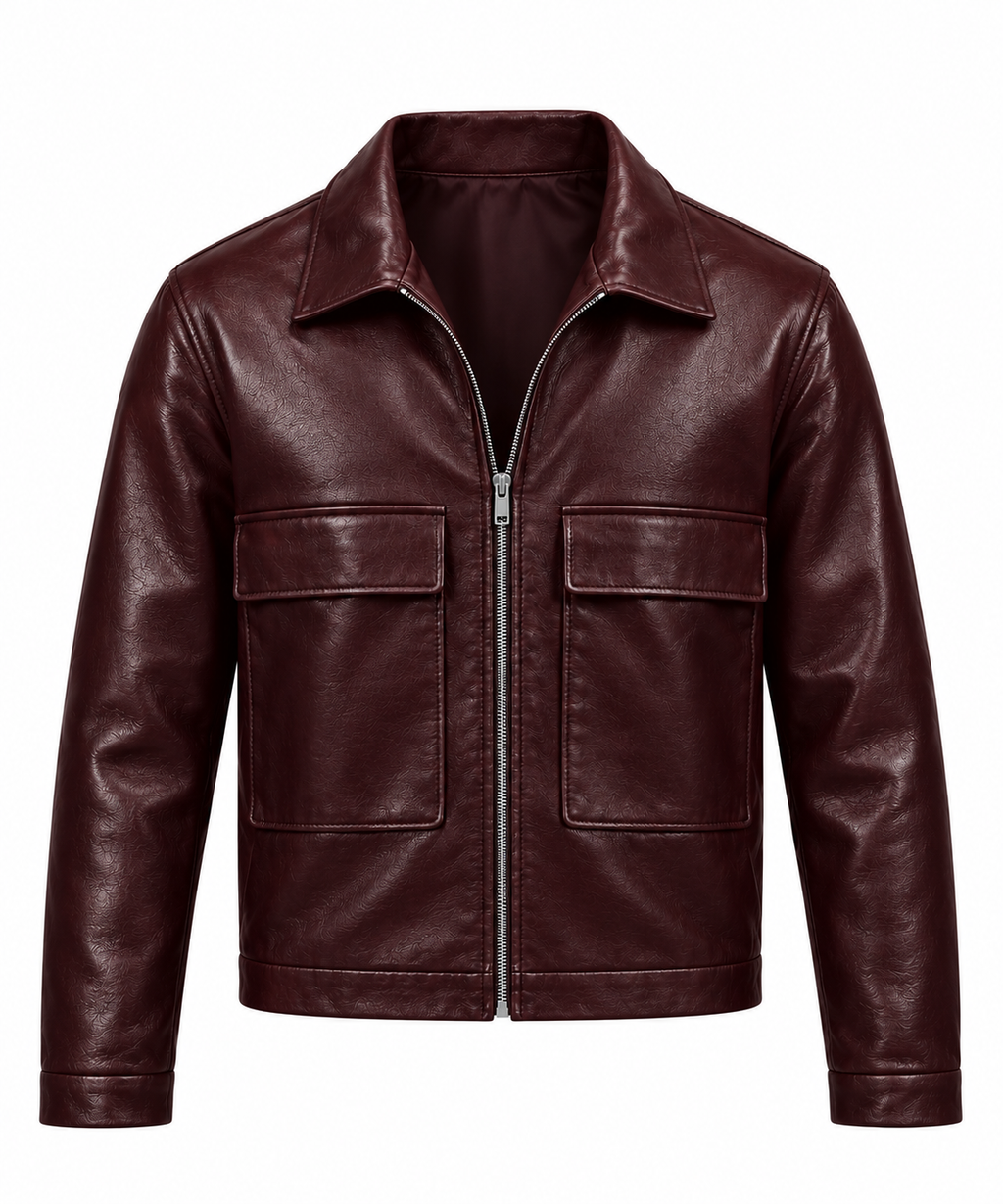 Big Pockets Leather Jackets Cherry