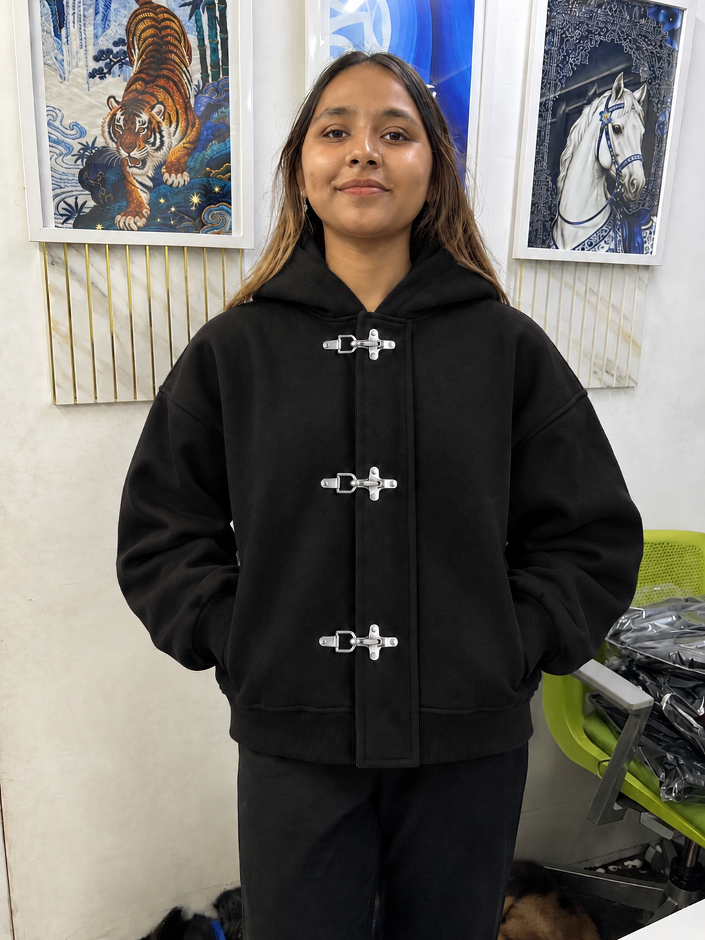 Black Fireman Clasp Hoodie