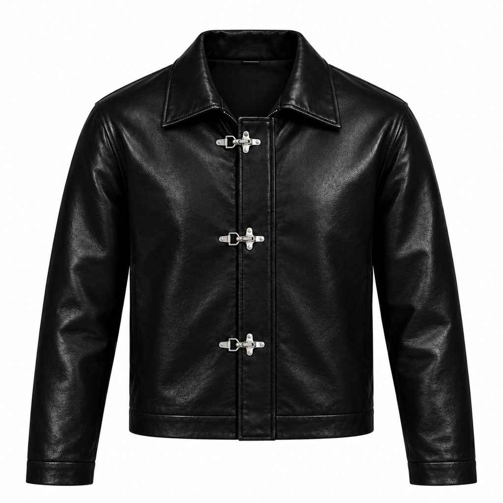 Black Fireman Clasp Leather Jackets