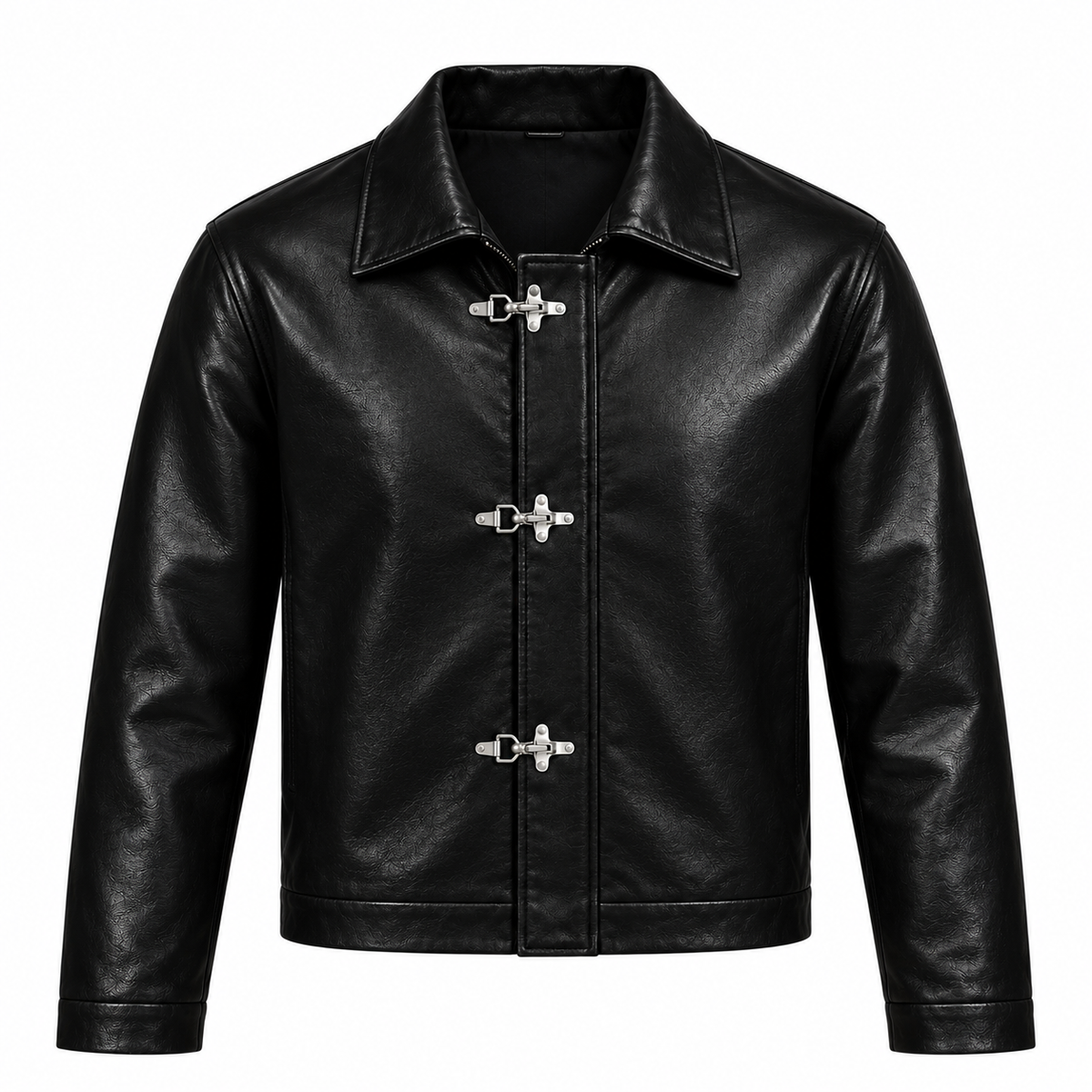 Black Fireman Clasp Leather Jackets