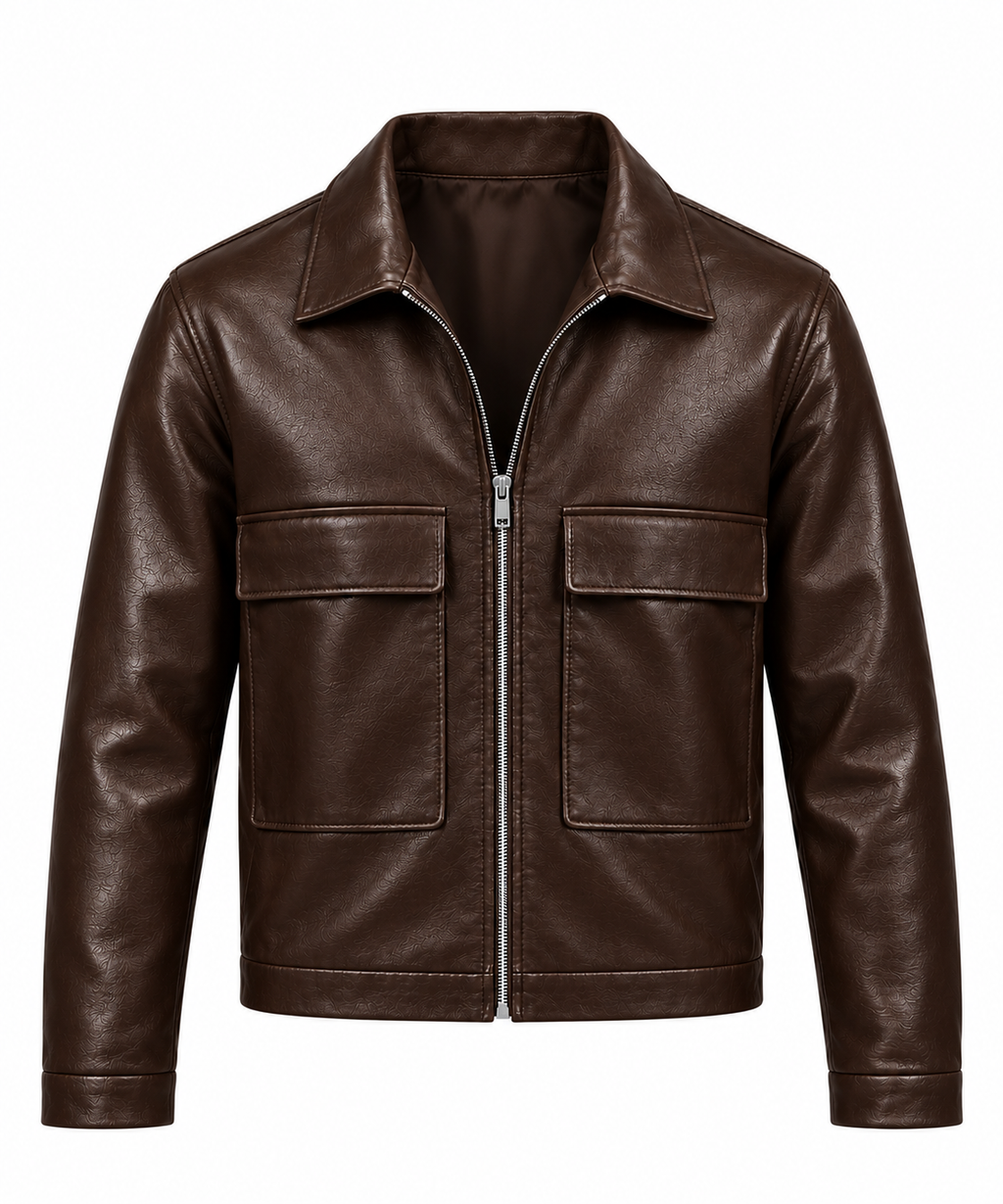 Big Pockets Leather Jackets Brown