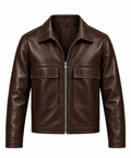 Big Pockets Leather Jackets Brown