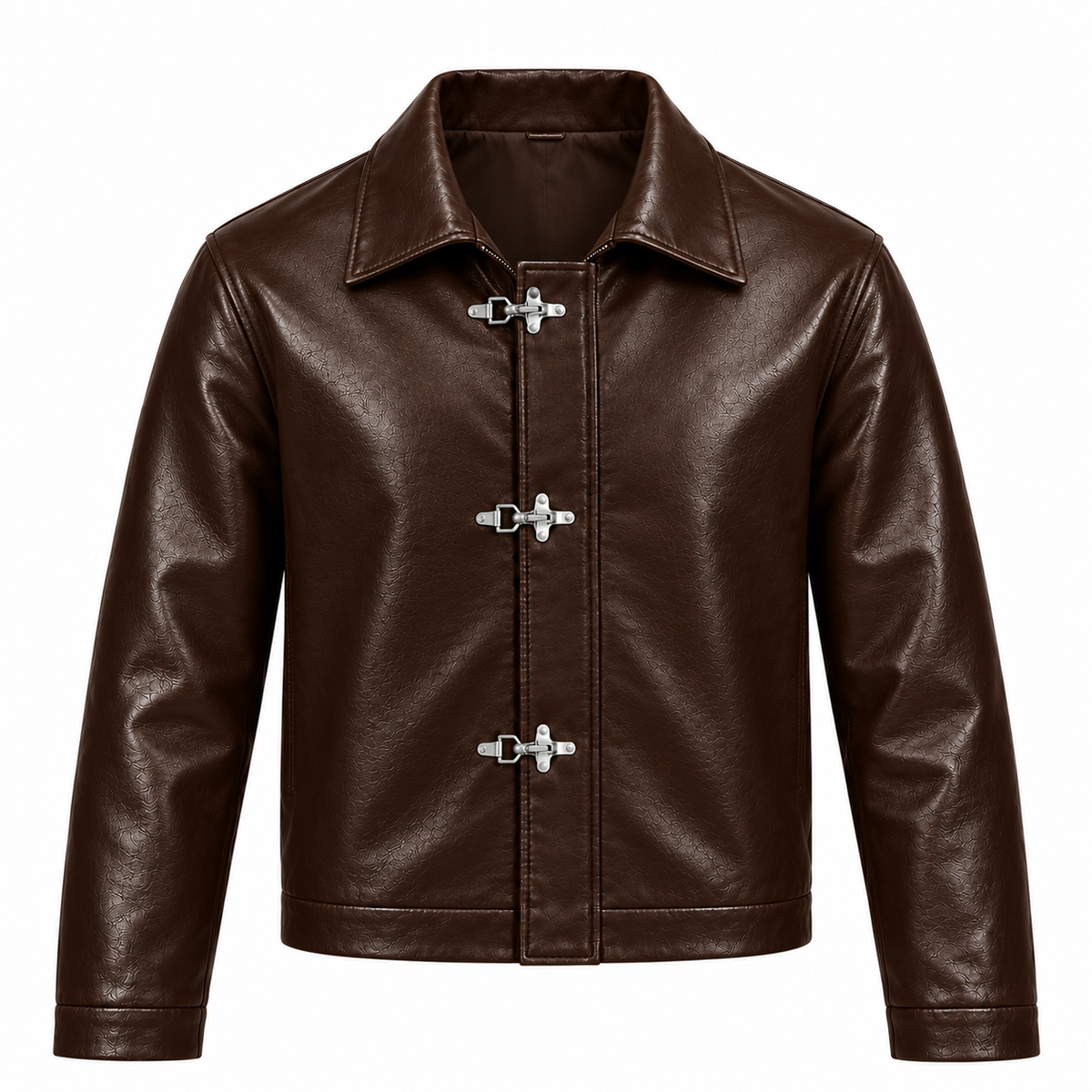 Brown Fireman Clasp Leather Jackets