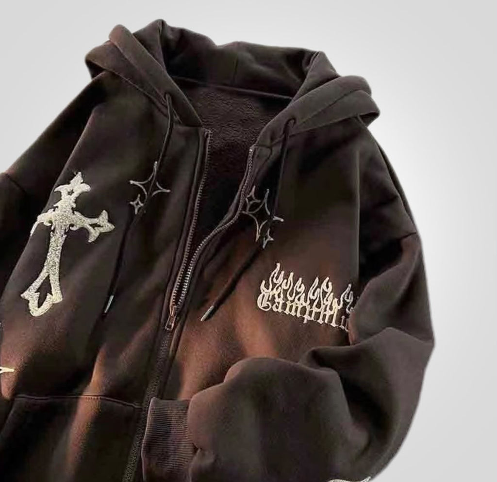 Y2K Cross Zipper Hoodie