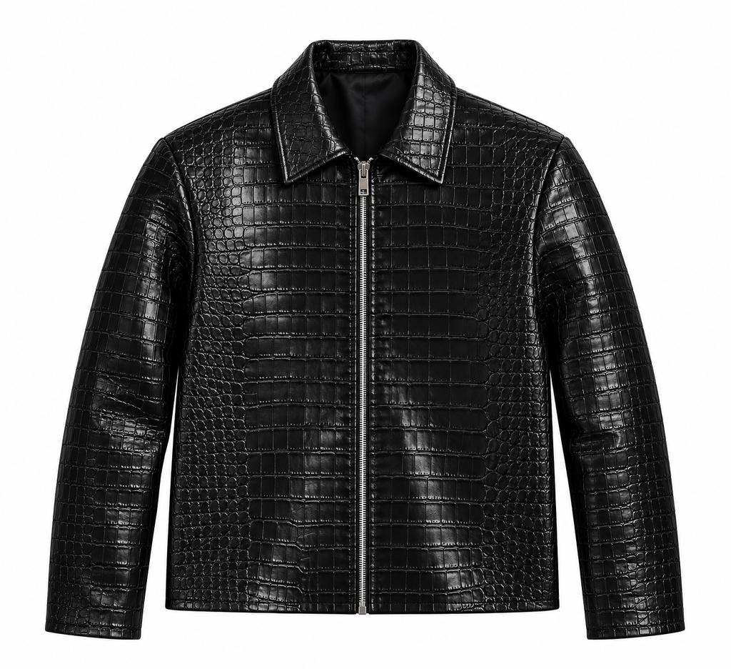 Black Crocodile Leather Jacket