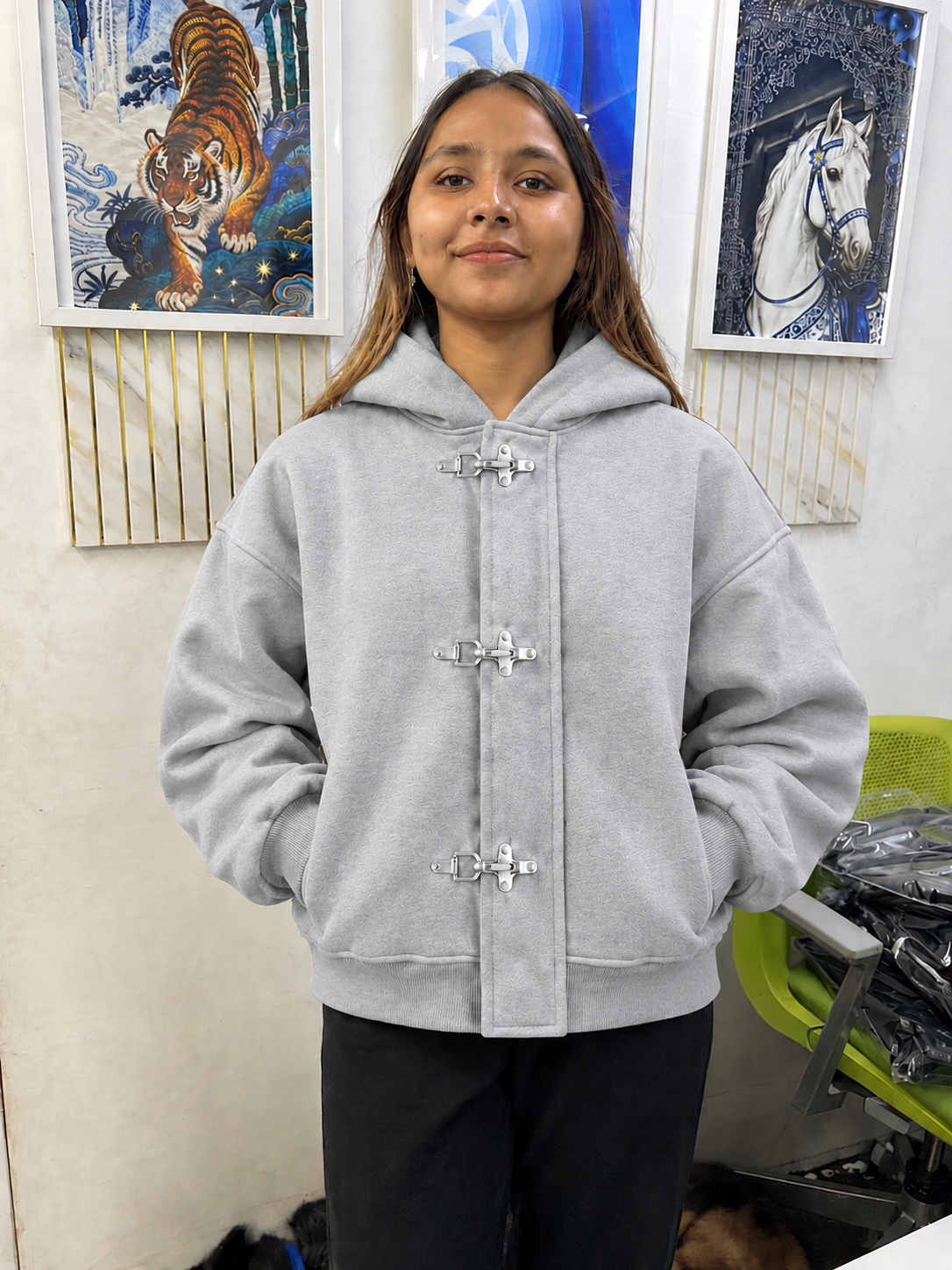 Grey Fireman Clasp Hoodie