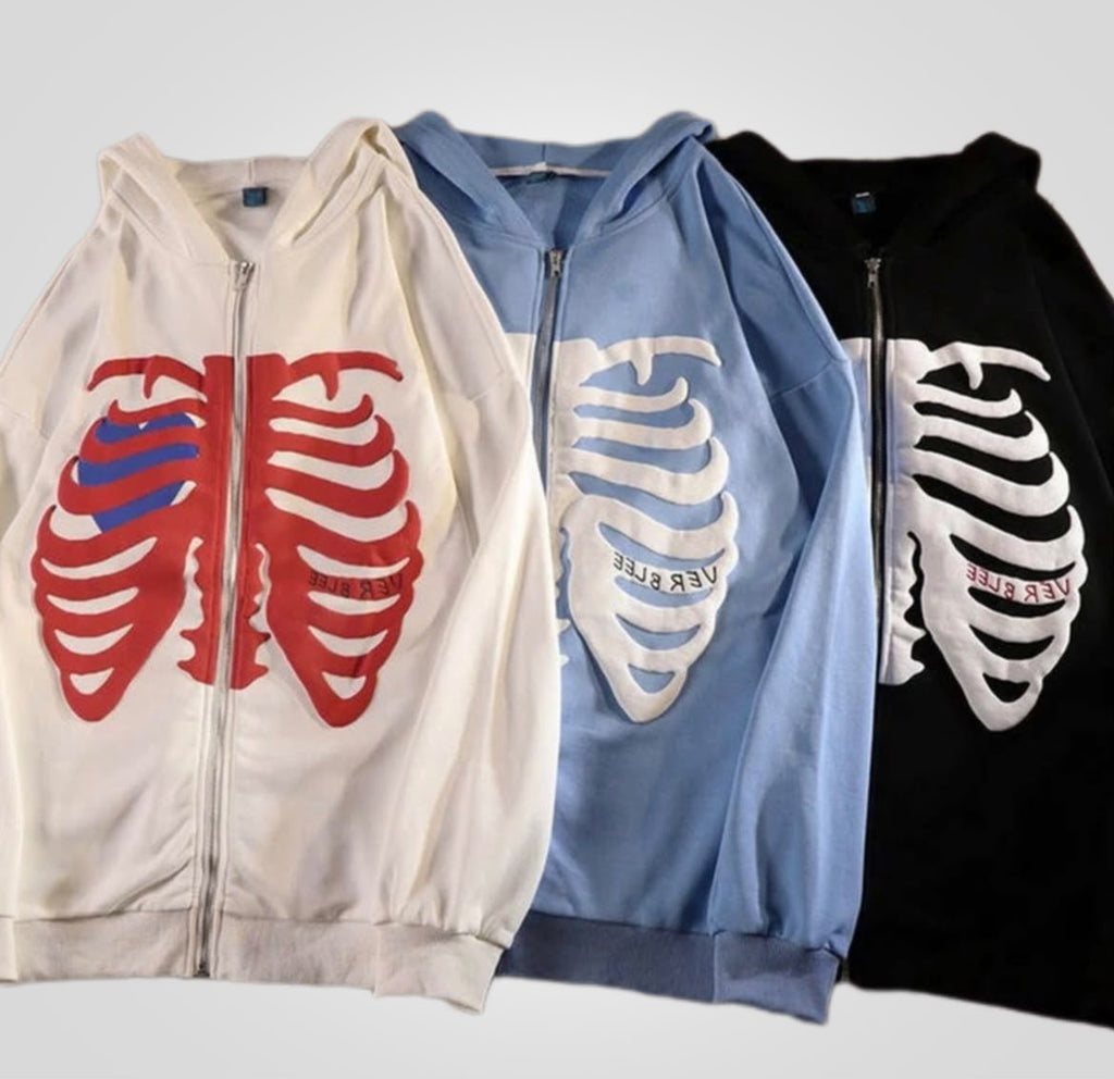 Y2K Skeleton Zipper Hoodie